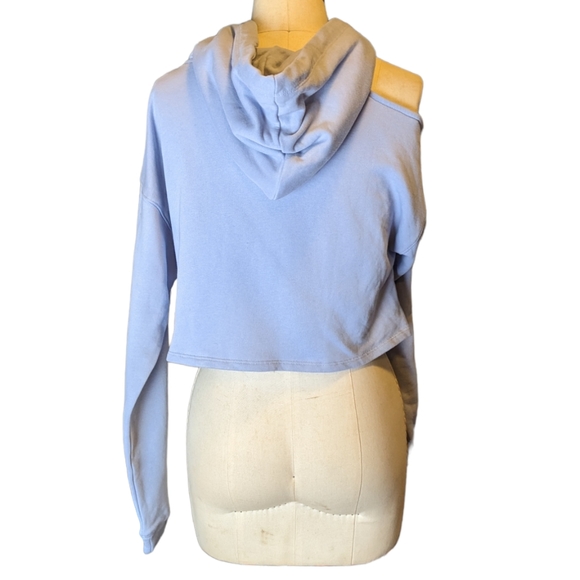 Peyton Valley Cropped Sweatshirt Hoodie W Cutout Shoulder, Blue, Women's Small - Picture 5 of 7